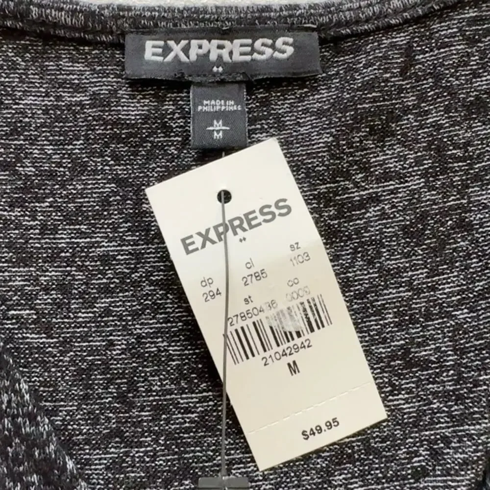 Express Dress Charcoal Gray Jersey Long Sleeve Surplice V- Neck Dress Medium NEW
